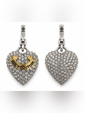 Juicy Couture Rhinestone Heart Charm Pendant Silver Tone Y2K Glam